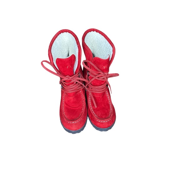 Top moda women red suede wedge lace ankle boots size 5.5 - Picture 2 of 5